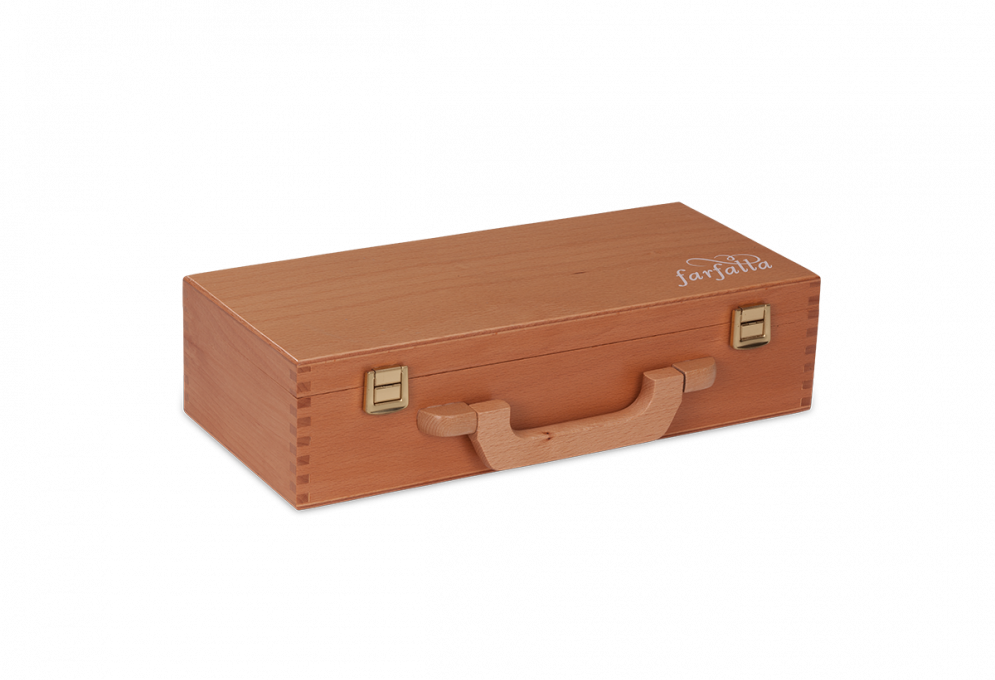 Lackierter Holzkoffer aus Buche mit Holzgriff