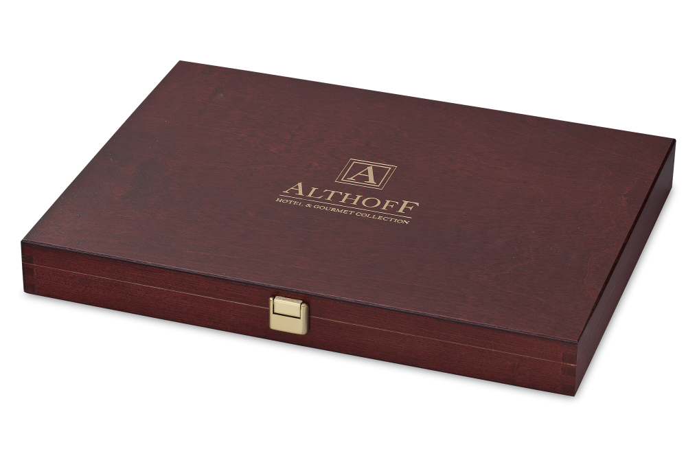 Gebeizte Schatulle aus Birkensperrholz mit Goldprägedruck