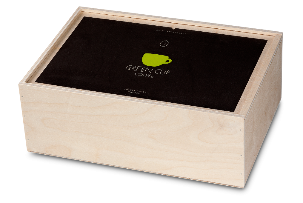 Holzkiste mit schwarz lackiertem Deckel inkl. Ausziehleiste