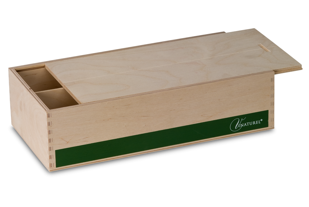 Holzweinkiste für zwei Flaschen mit 2-farbigen Druck