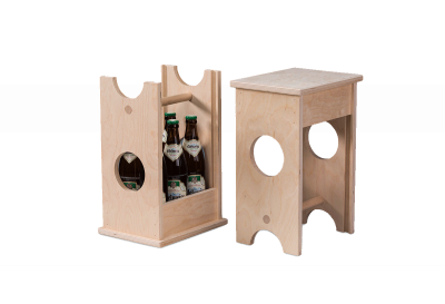 2-in-1 beer stool in light wood for six bottles