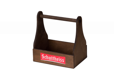 6 bottle carrier, stained brown and printed in colour