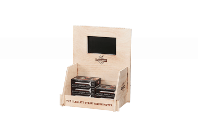 Birch plywood counter display with fire print detail