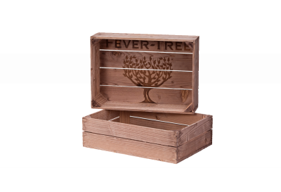 Wooden harasse made of spruce, stained grey with fire print