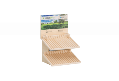 POS display with two tiers and digital printing, dismountable display