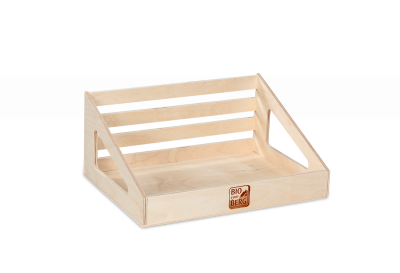 Counter display with fire print made of birch plywood