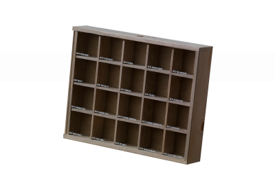 Wooden display with acrylic sliding lid brown lacquered