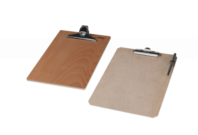 Klemmbrett aus Buche oder Birkensperrholz, lackiert, inklusive Stifthalterung