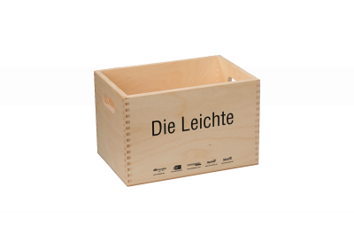 Holzbox aus Sperrholz mit Aufdruck