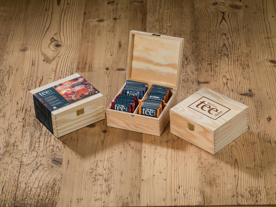 Teebox aus Holz mit Branddruckmotiv