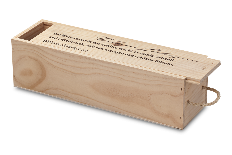 Weinkiste aus Kiefernmassivholz und Tragekordel